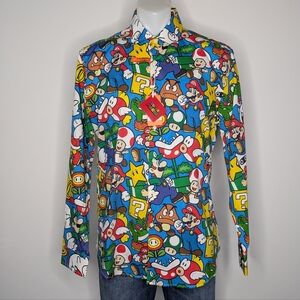 NWT Opposuits Super Mario Long Sleeve Collared Bottom Up Cotton Blend Shirt L